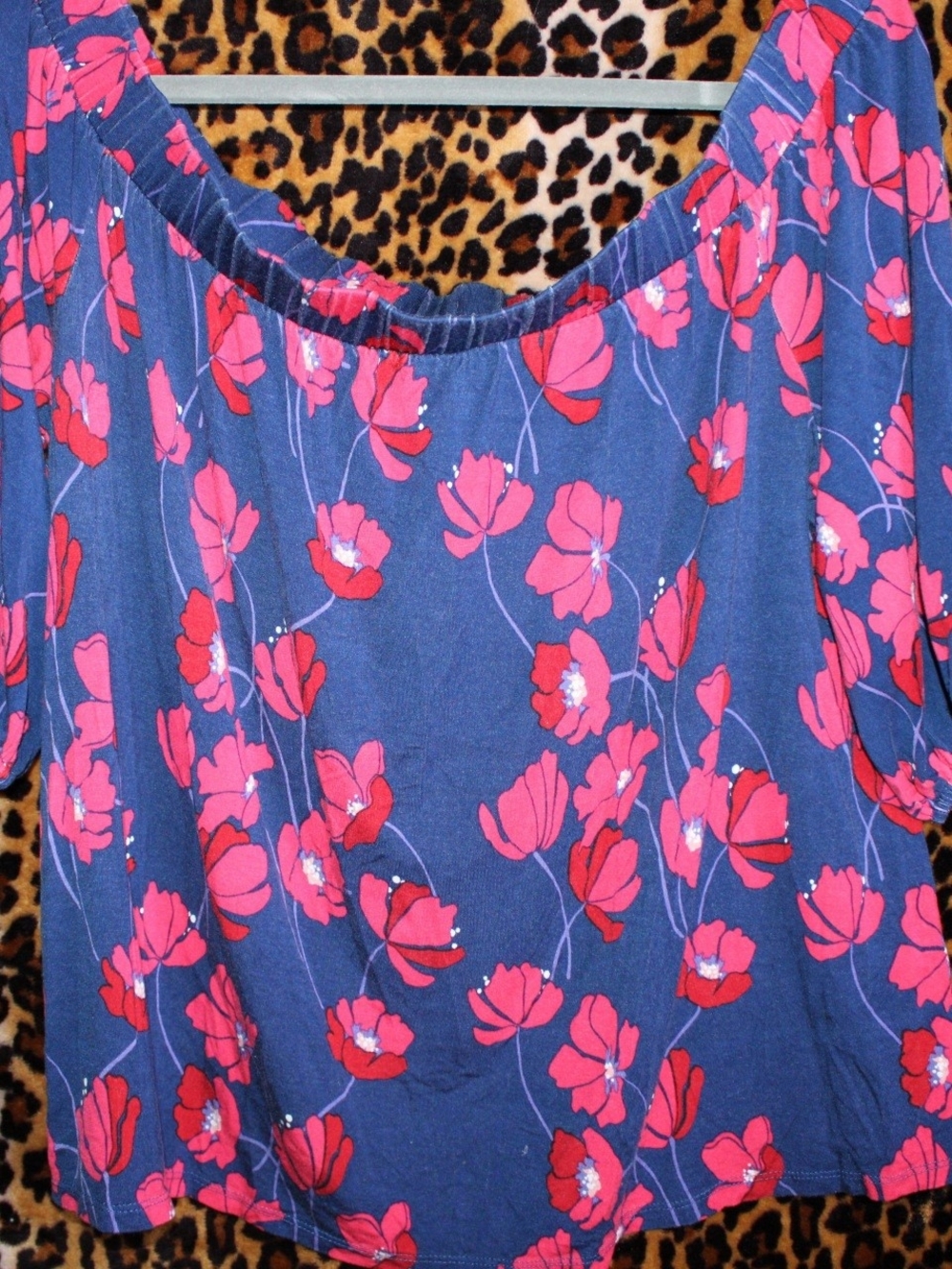 Market & Spruce Navy Off-Shoulder Top with Pink Floral Print
